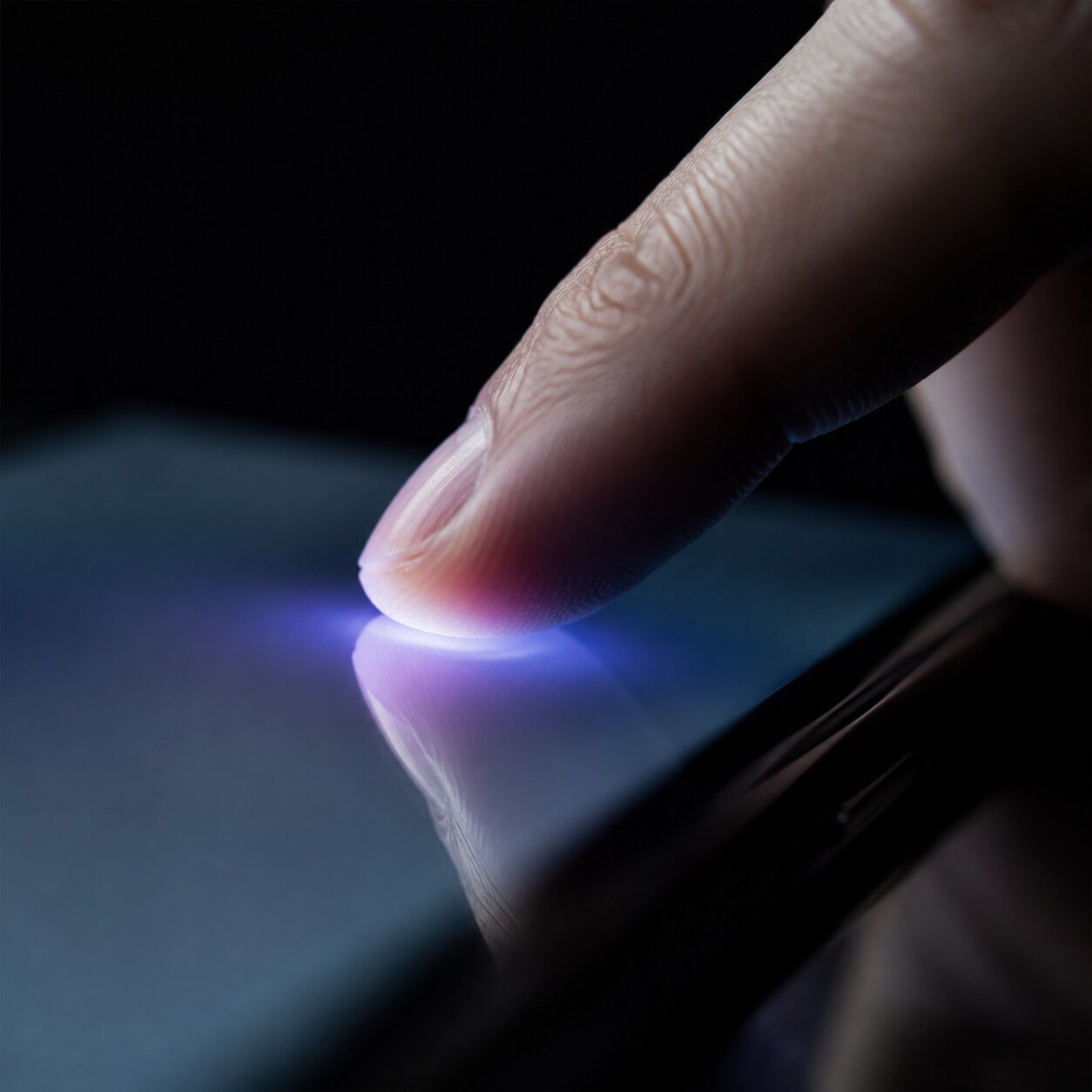 Finger touching a mobile screen