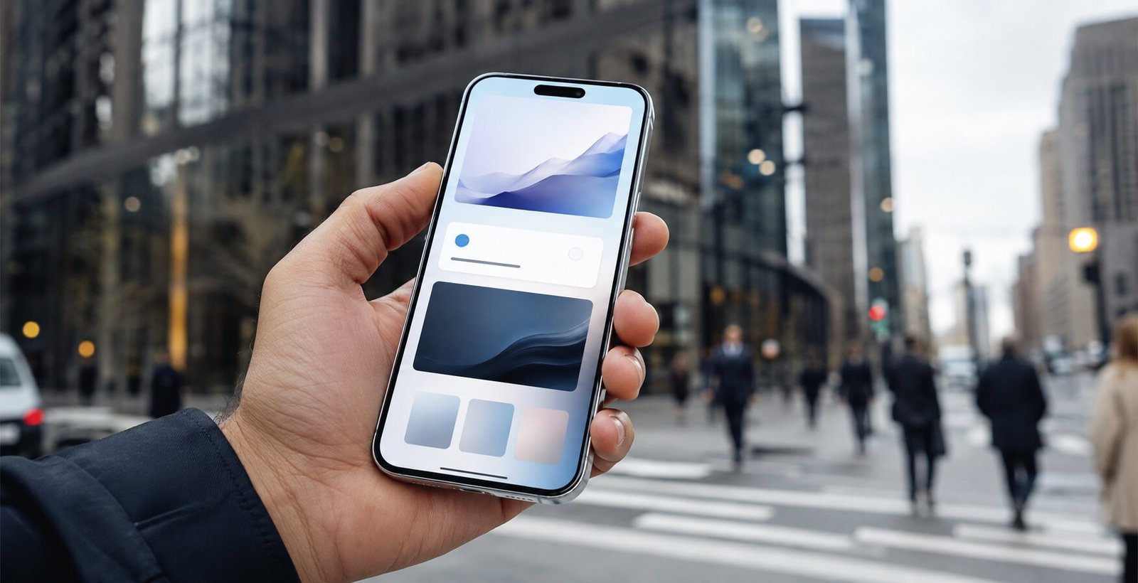 A premium mobile interface in use outdoors